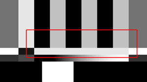 Falsche Einstellung der Farbsättigung: Zwischen den Balken 4, 6 und 8 und der horizontalen Graufläche darunter ist eine Kante zu sehen.